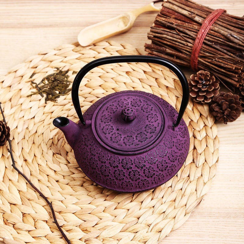 A Ting 30 oz Cast Iron Teapot Enamel Lining W/Metal Infuser Tea Kettle, Purple - Image 2